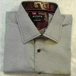 ETZO Slim Fit High Quality Dress Shirt Size XL Maroon Pattern Collar & Cuffs
